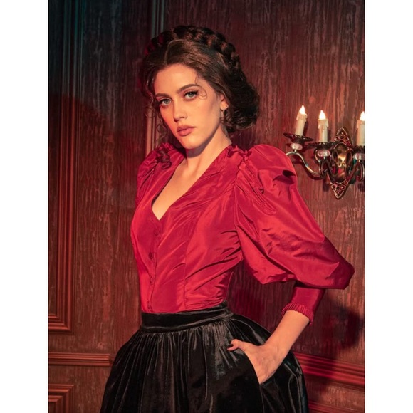 Crimson Peak Taffeta Edwardian Blouse - Crimson Red - Picture 2 of 5